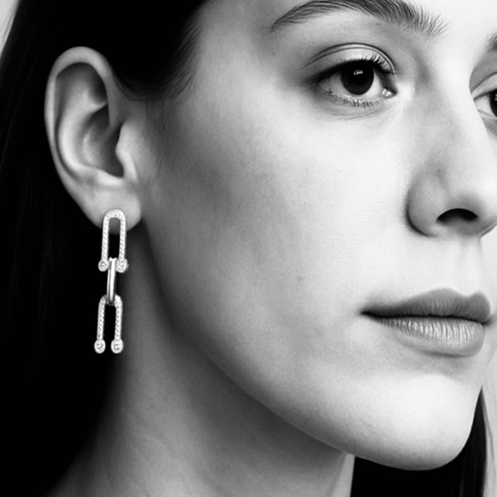 Triple Link Hardware Polished Interlocking Dangling Link Earrings